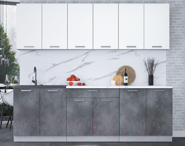 Изображение товара Кухонный гарнитур Интерлиния Мила Лайт 2.4 (белый платинум/бетон портленд/белый гранит)