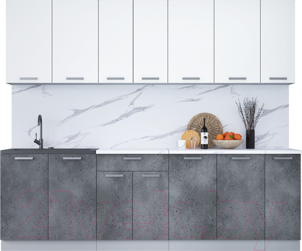 Изображение товара Кухонный гарнитур Интерлиния Мила Лайт 2.5 (белый платинум/бетон портленд/белый гранит)