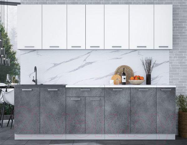 Изображение товара Кухонный гарнитур Интерлиния Мила Лайт 2.5 (белый платинум/бетон портленд/белый гранит)