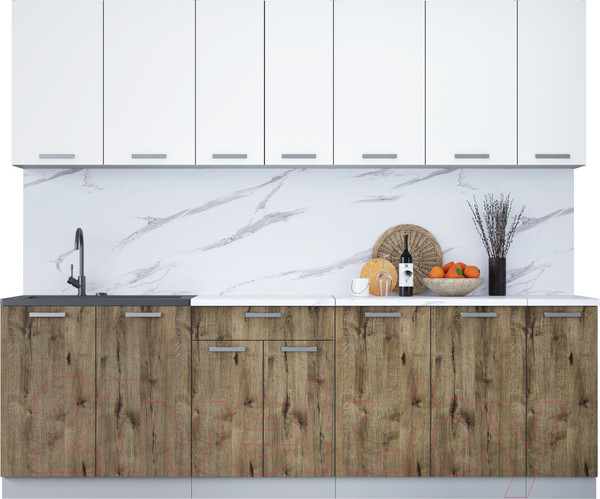Изображение товара Кухонный гарнитур Интерлиния Мила Лайт 2.5 (белый платинум/дуб веллингтон/белый гранит)