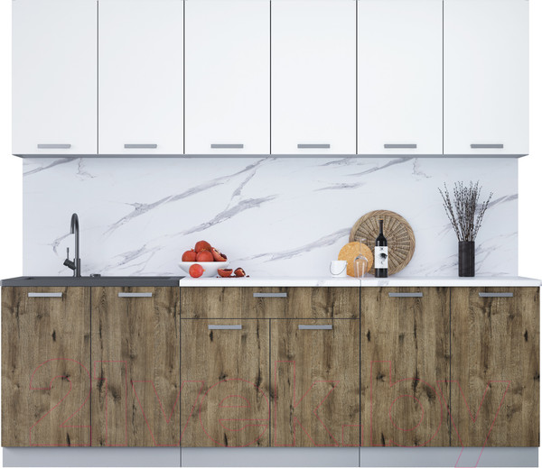 Изображение товара Кухонный гарнитур Интерлиния Мила Лайт 2.4 (белый платинум/дуб веллингтон/белый гранит)