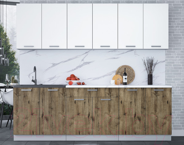 Изображение товара Кухонный гарнитур Интерлиния Мила Лайт 2.4 (белый платинум/дуб веллингтон/белый гранит)