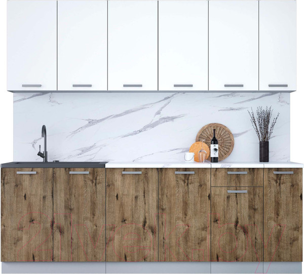 Изображение товара Кухонный гарнитур Интерлиния Мила Лайт 2.3 (белый платинум/дуб веллингтон/белый гранит)