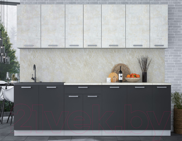 Изображение товара Кухонный гарнитур Интерлиния Мила Лайт 2.5 (бетон лайт/антрацит/опал светлый)