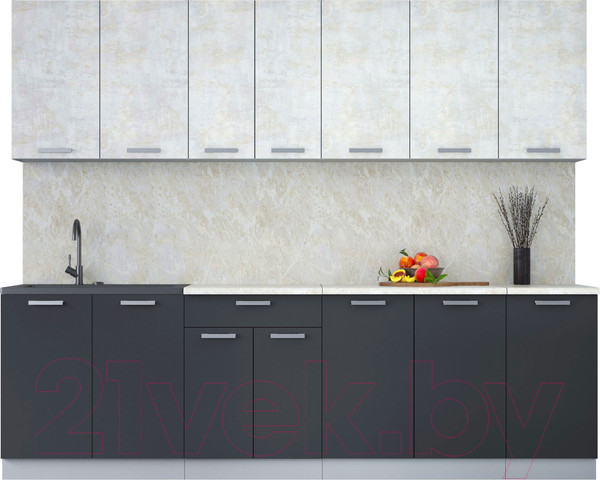 Изображение товара Кухонный гарнитур Интерлиния Мила Лайт 2.6 (бетон лайт/антрацит/опал светлый)