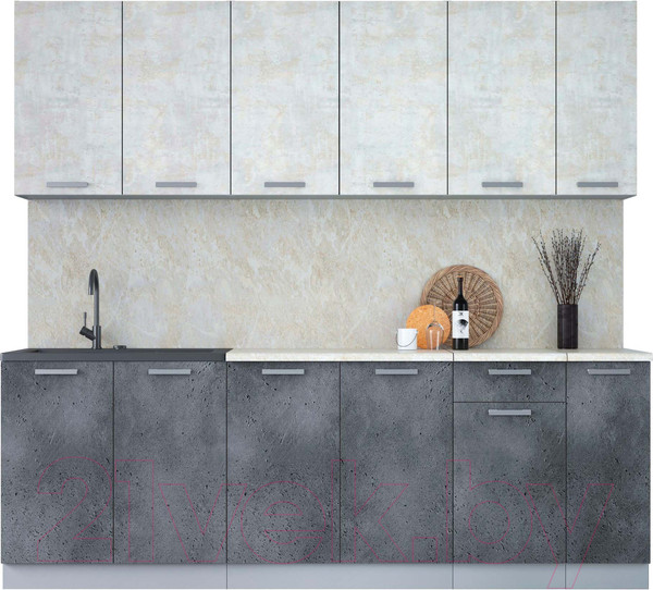 Изображение товара Кухонный гарнитур Интерлиния Мила Лайт 2.3 (бетон лайт/бетон портленд/опал светлый)