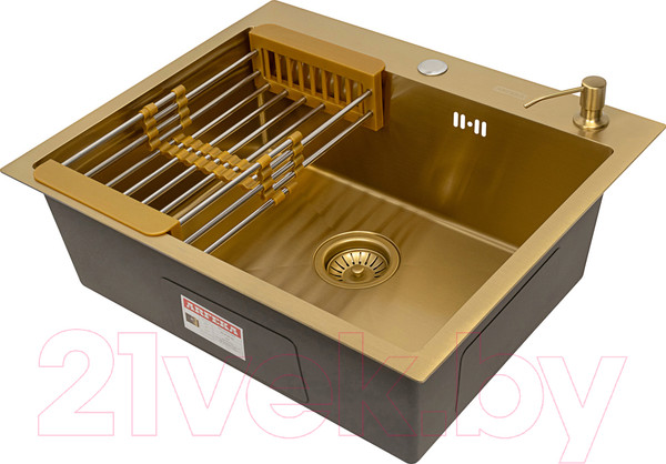 Изображение товара Мойка кухонная Arfeka Eco AR 60x50 + CL AR + DS AR (золото, с дозатором и коландером)