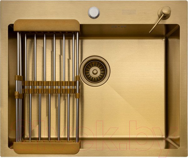 Изображение товара Мойка кухонная Arfeka Eco AR 60x50 + CL AR + DS AR (золото, с дозатором и коландером)