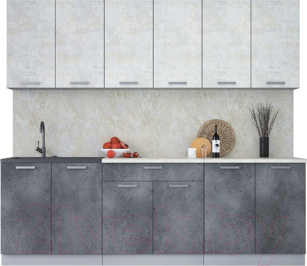Изображение товара Кухонный гарнитур Интерлиния Мила Лайт 2.4 (бетон лайт/бетон портленд/опал светлый)