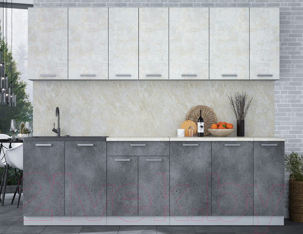 Изображение товара Кухонный гарнитур Интерлиния Мила Лайт 2.5 (бетон лайт/бетон портленд/опал светлый)