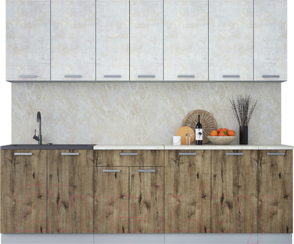 Изображение товара Кухонный гарнитур Интерлиния Мила Лайт 2.5 (бетон лайт/дуб веллингтон/опал светлый)