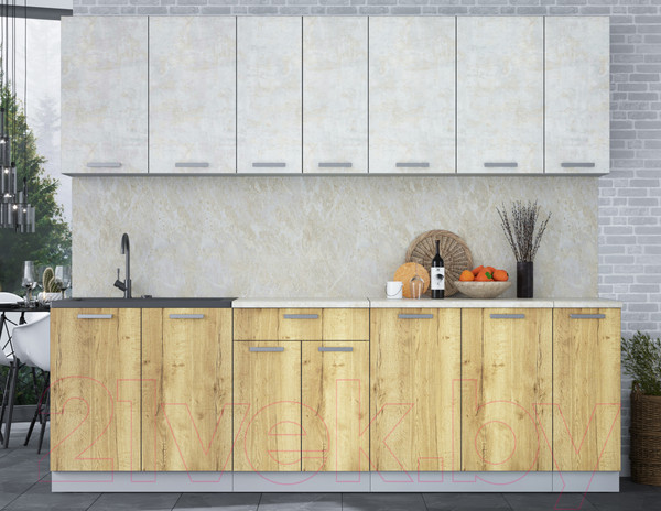 Изображение товара Кухонный гарнитур Интерлиния Мила Лайт 2.5 (бетон лайт/дуб золотой/опал светлый)