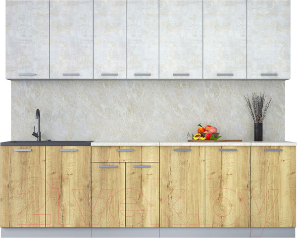 Изображение товара Кухонный гарнитур Интерлиния Мила Лайт 2.6 (бетон лайт/дуб золотой/опал светлый)
