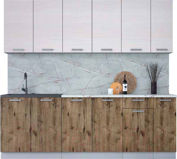 Изображение товара Кухонный гарнитур Интерлиния Мила Лайт 2.3 (вудлайн кремовый/дуб веллингтон/серый каспий)