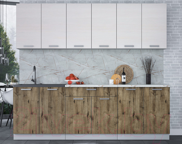 Изображение товара Кухонный гарнитур Интерлиния Мила Лайт 2.4 (вудлайн кремовый/дуб веллингтон/серый каспий)