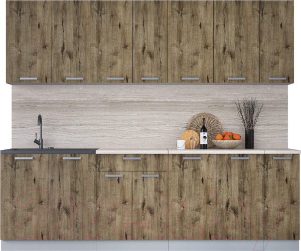 Изображение товара Кухонный гарнитур Интерлиния Мила Лайт 2.5 (дуб веллингтон/дуб веллингтон/травертин серый)