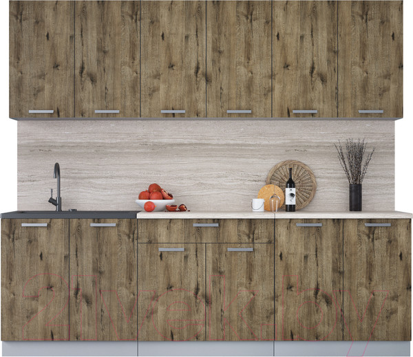 Изображение товара Кухонный гарнитур Интерлиния Мила Лайт 2.4 (дуб веллингтон/дуб веллингтон/травертин серый)