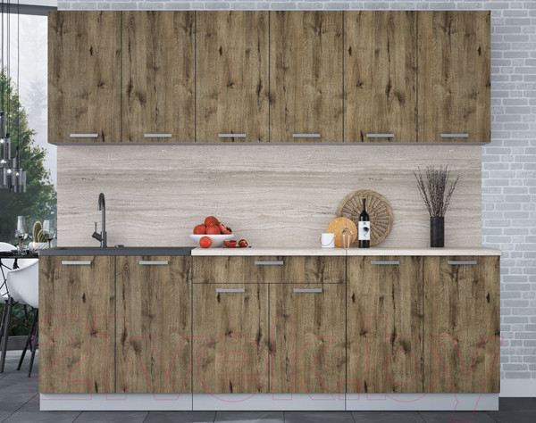 Изображение товара Кухонный гарнитур Интерлиния Мила Лайт 2.4 (дуб веллингтон/дуб веллингтон/травертин серый)