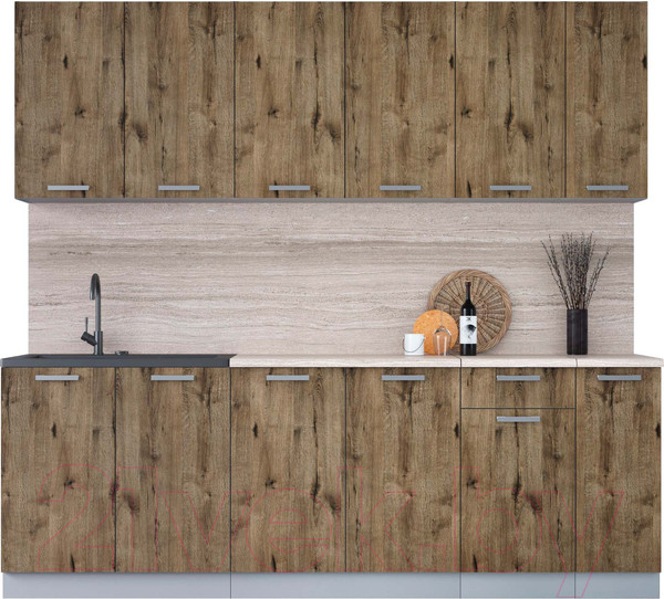 Изображение товара Кухонный гарнитур Интерлиния Мила Лайт 2.3 (дуб веллингтон/дуб веллингтон/травертин серый)