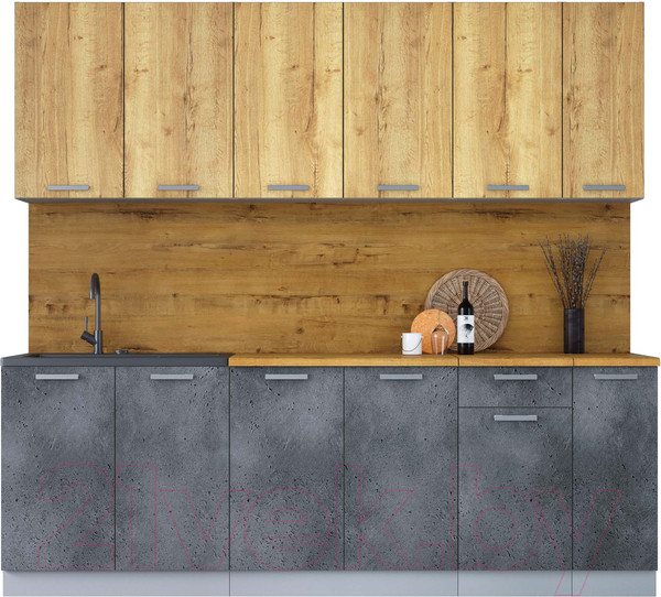 Изображение товара Кухонный гарнитур Интерлиния Мила Лайт 2.3 (дуб золотой/бетон портленд/дуб бунратти)