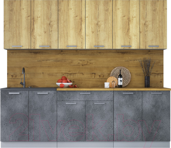 Изображение товара Кухонный гарнитур Интерлиния Мила Лайт 2.4 (дуб золотой/бетон портленд/дуб бунратти)