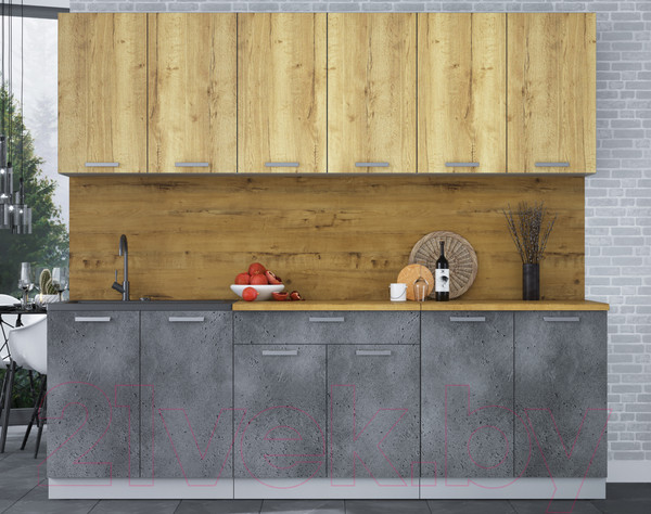 Изображение товара Кухонный гарнитур Интерлиния Мила Лайт 2.4 (дуб золотой/бетон портленд/дуб бунратти)