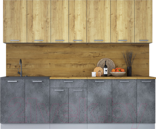 Изображение товара Кухонный гарнитур Интерлиния Мила Лайт 2.5 (дуб золотой/бетон портленд/дуб бунратти)