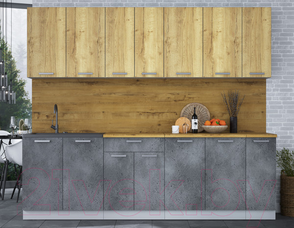 Изображение товара Кухонный гарнитур Интерлиния Мила Лайт 2.5 (дуб золотой/бетон портленд/дуб бунратти)