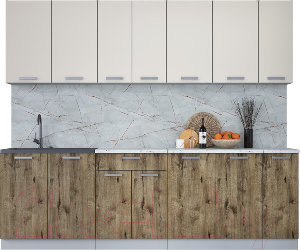 Изображение товара Кухонный гарнитур Интерлиния Мила Лайт 2.5 (персидский жемчуг/дуб веллингтон/серый каспий)