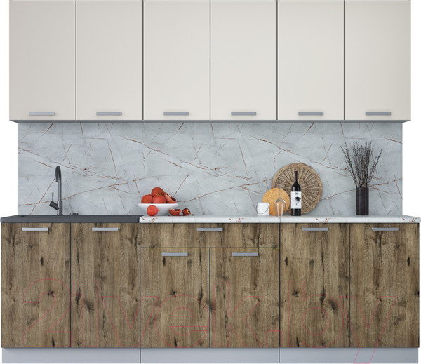 Изображение товара Кухонный гарнитур Интерлиния Мила Лайт 2.4 (персидский жемчуг/дуб веллингтон/серый каспий)