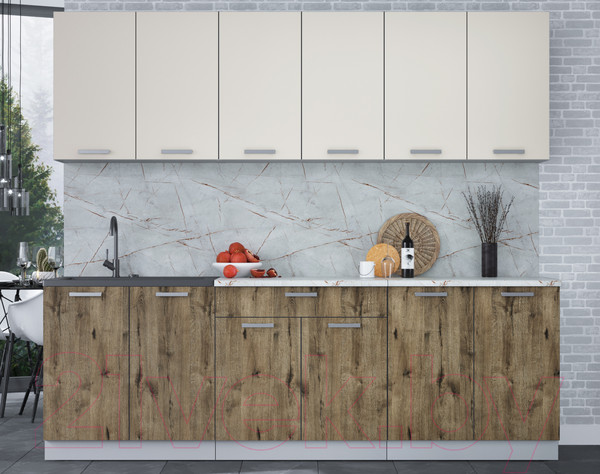 Изображение товара Кухонный гарнитур Интерлиния Мила Лайт 2.4 (персидский жемчуг/дуб веллингтон/серый каспий)