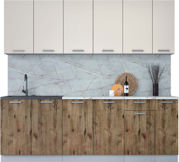 Изображение товара Кухонный гарнитур Интерлиния Мила Лайт 2.3 (персидский жемчуг/дуб веллингтон/серый каспий)