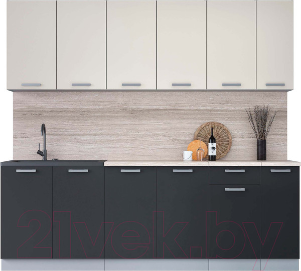 Изображение товара Кухонный гарнитур Интерлиния Мила Лайт 2.3 (персидский жемчуг/антрацит/травертин серый)