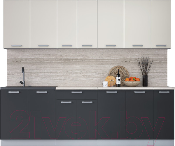 Изображение товара Кухонный гарнитур Интерлиния Мила Лайт 2.5 (персидский жемчуг/антрацит/травертин серый)