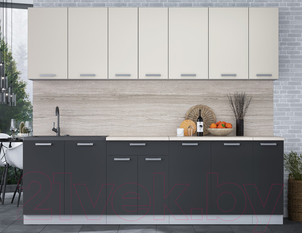 Изображение товара Кухонный гарнитур Интерлиния Мила Лайт 2.5 (персидский жемчуг/антрацит/травертин серый)