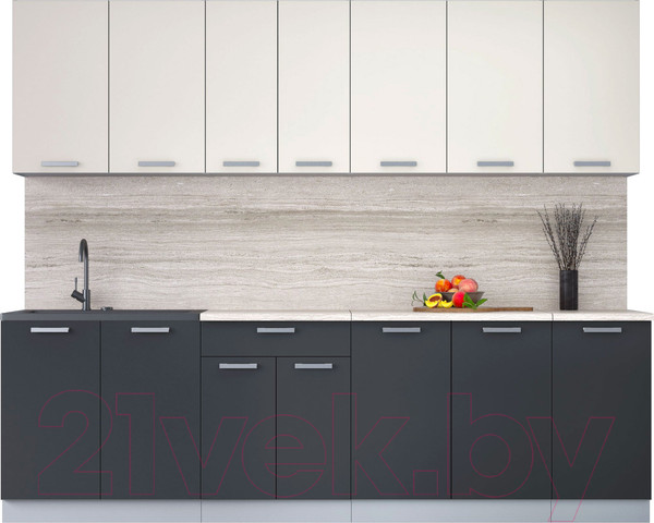 Изображение товара Кухонный гарнитур Интерлиния Мила Лайт 2.6 (персидский жемчуг/антрацит/травертин серый)