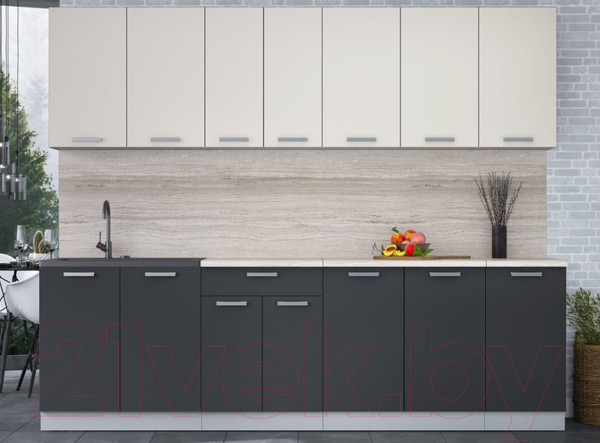 Изображение товара Кухонный гарнитур Интерлиния Мила Лайт 2.6 (персидский жемчуг/антрацит/травертин серый)