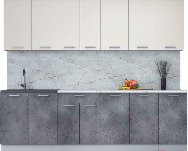 Изображение товара Кухонный гарнитур Интерлиния Мила Лайт 2.6 (персидский жемчуг/бетон портленд/серый каспий)