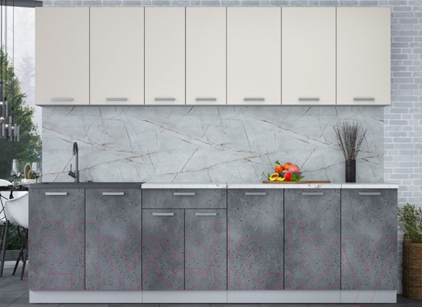 Изображение товара Кухонный гарнитур Интерлиния Мила Лайт 2.6 (персидский жемчуг/бетон портленд/серый каспий)