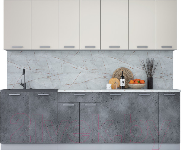 Изображение товара Кухонный гарнитур Интерлиния Мила Лайт 2.5 (персидский жемчуг/бетон портленд/серый каспий)