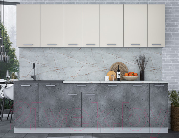 Изображение товара Кухонный гарнитур Интерлиния Мила Лайт 2.5 (персидский жемчуг/бетон портленд/серый каспий)