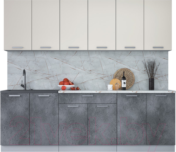 Изображение товара Кухонный гарнитур Интерлиния Мила Лайт 2.4 (персидский жемчуг/бетон портленд/серый каспий)