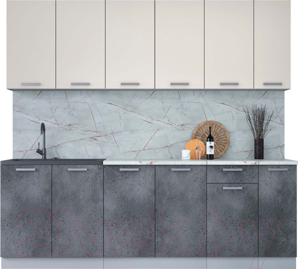 Изображение товара Кухонный гарнитур Интерлиния Мила Лайт 2.3 (персидский жемчуг/бетон портленд/серый каспий)