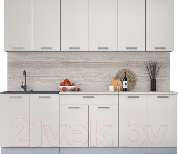 Изображение товара Кухонный гарнитур Интерлиния Мила Лайт 2.4 (персидский жемчуг/персидский жемчуг/травертин серый)