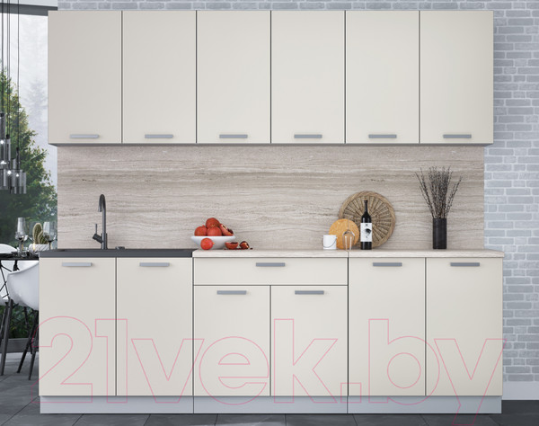 Изображение товара Кухонный гарнитур Интерлиния Мила Лайт 2.4 (персидский жемчуг/персидский жемчуг/травертин серый)