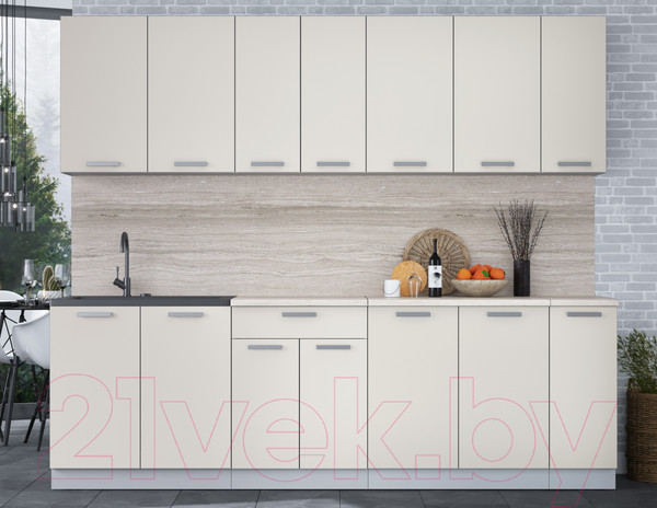 Изображение товара Кухонный гарнитур Интерлиния Мила Лайт 2.5 (персидский жемчуг/персидский жемчуг/травертин серый)