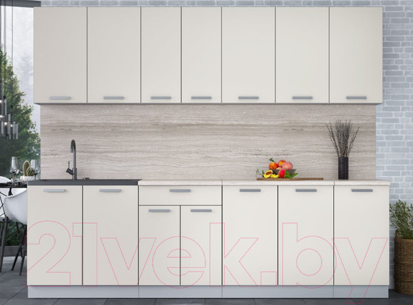 Изображение товара Кухонный гарнитур Интерлиния Мила Лайт 2.6 (персидский жемчуг/персидский жемчуг/травертин серый)