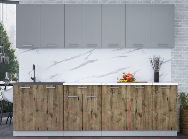 Изображение товара Кухонный гарнитур Интерлиния Мила Лайт 2.6 (серебристый/дуб веллингтон/белый гранит)