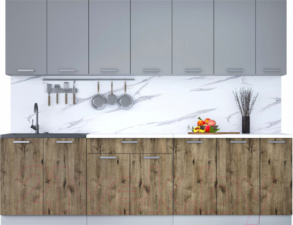 Изображение товара Кухонный гарнитур Интерлиния Мила Лайт 2.7 (серебристый/дуб веллингтон/белый гранит)