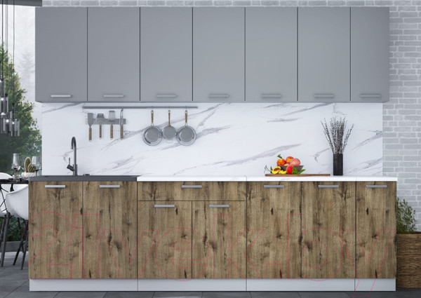 Изображение товара Кухонный гарнитур Интерлиния Мила Лайт 2.7 (серебристый/дуб веллингтон/белый гранит)